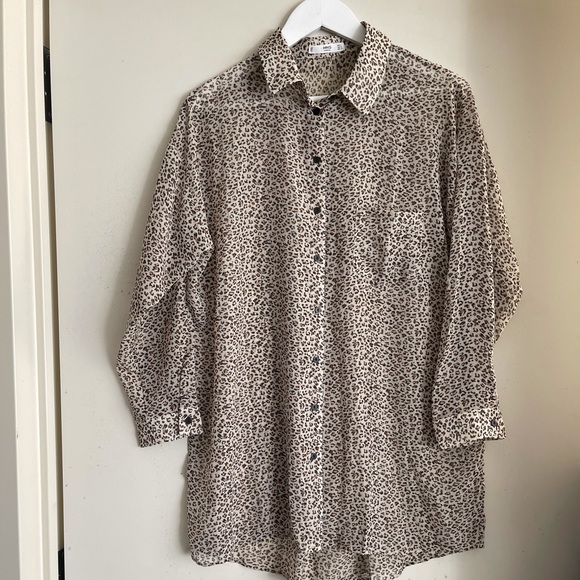 Mango Leopard Print Sheer Chiffon Button Down - Picture 1 of 6